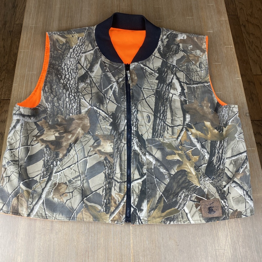 Reversible Camo Orange Real Tree Hardwoods Mad Dog Hunting Vest Mens XL